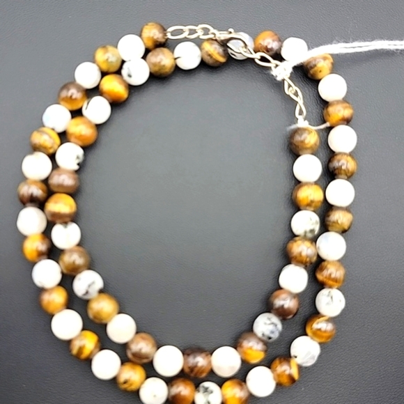 240 Cts Natural Tiger Eye & Moonstone Round Shape Beaded Gemstone 20" Necklace - Picture 2 of 8